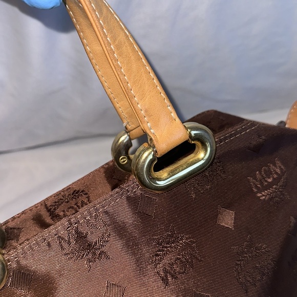MCM Mini Visetos Nylon x leather Brown Monogram tote Hand Bag - Picture 5 of 11
